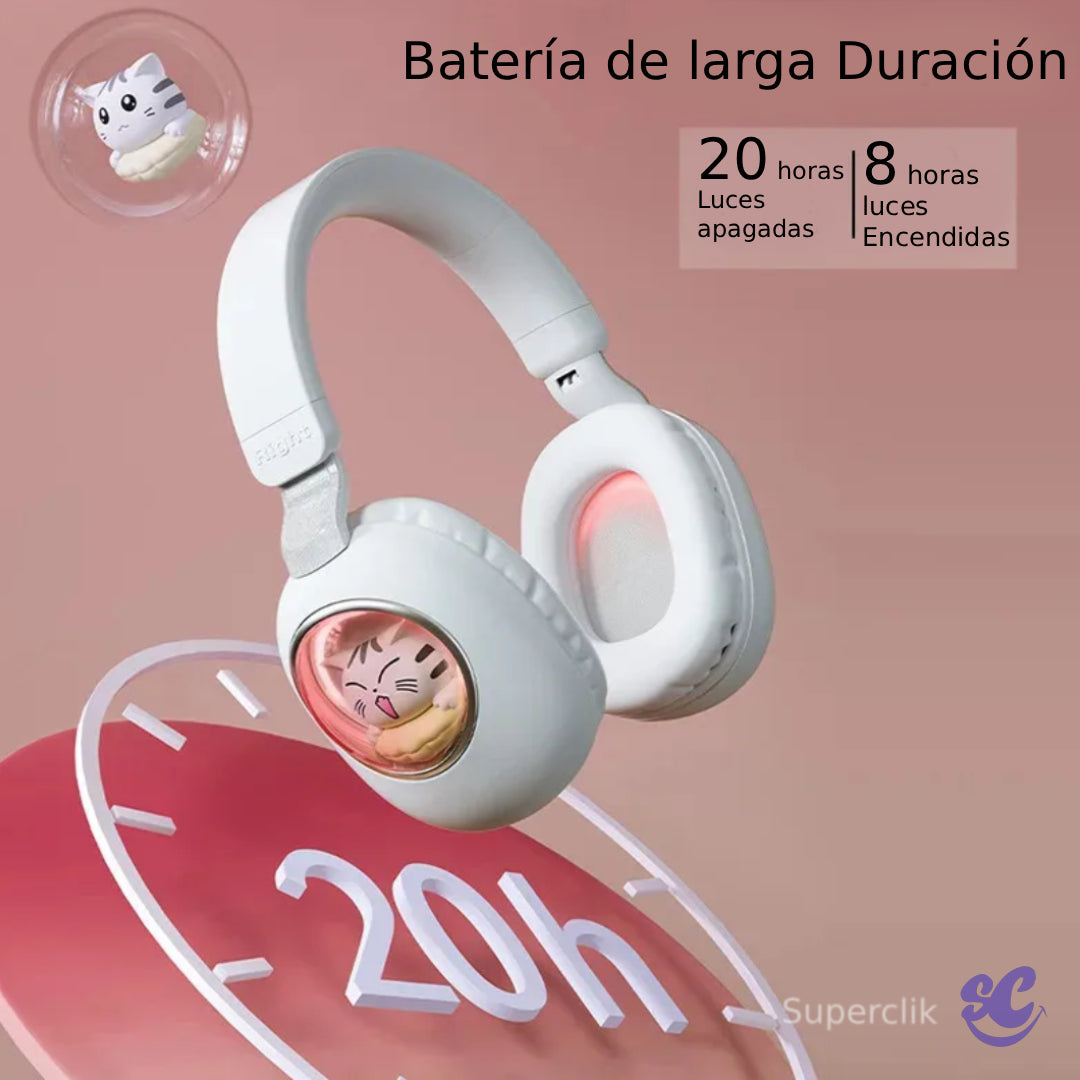 Audífonos Bluetooth Cat con Luz LED